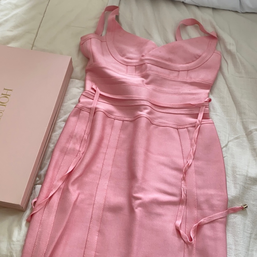 HOUSE OF CB PINK MIDI BANDAGE DRESS